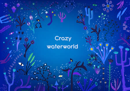 Underwater background with flora and craze elements, vector graphic illlustrationのイラスト素材