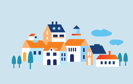 Town flat minimalistic illustration, vector graphicsのイラスト素材