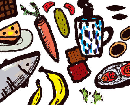 Food background for cafe vector illustration, hand drawn styleのイラスト素材