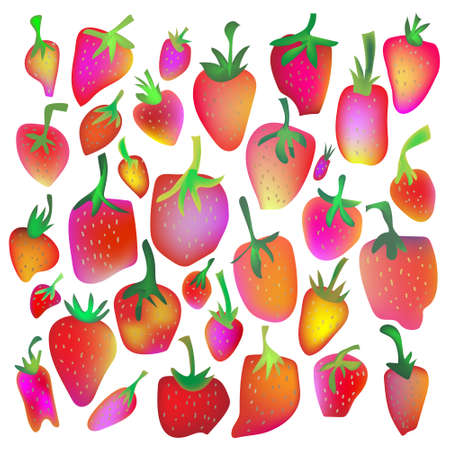 Strawberry funny set - vector illustration in bright styleのイラスト素材