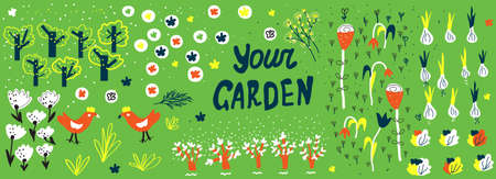 Garden and kintchengarden cute banner for agriculture promotion. Vector graphic illustrationのイラスト素材