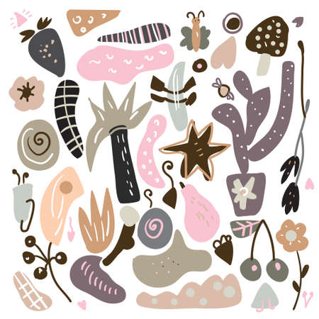 Abstract shapes set, geometric forms in pastel colors. Vector graphic illustration, ethnic styleのイラスト素材