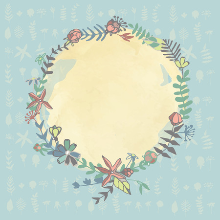 Vintage hand drawn flower and leaves wreathのイラスト素材