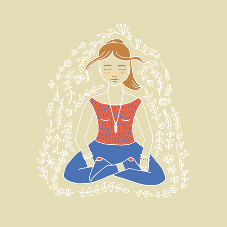 Girl doing yoga poster in vector.のイラスト素材