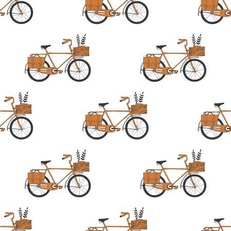 Illustration of Bicycle, Riding on the bicycle, vector illustration. Pattern seamless.のイラスト素材
