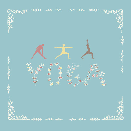 Yoga poses and word yoga in vector.のイラスト素材