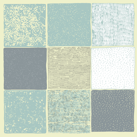 Set of 9 Hand Drawn Textures Made with Ink pen. Hatching Hand Drawn Textures.のイラスト素材