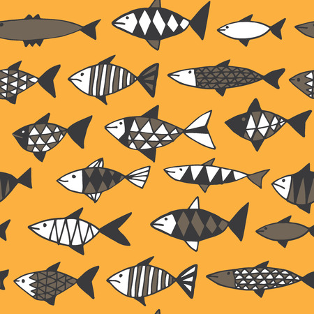 Hand drawn fish pattern seamless in vector.のイラスト素材