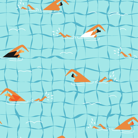 People swim in the swimming pool seamless pattern.のイラスト素材
