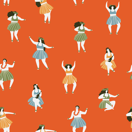 Girls playing ukulele and dancing Hula.のイラスト素材