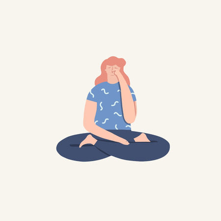 Women doing yoga breathing exercise pranayama. Wellness illustration in vector.のイラスト素材