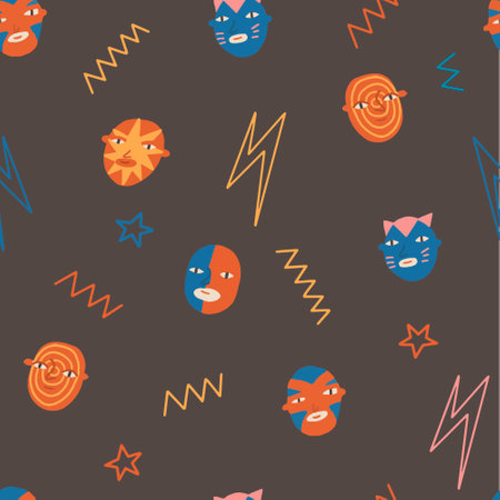Funny Mexican wrestlers masks seamless pattern. Vector illustrationのイラスト素材