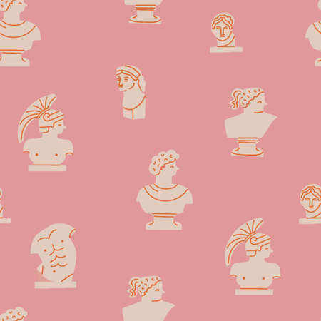Antique greek statue, sculptures and plaster busts seamless pattern. Vector illustrationのイラスト素材