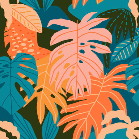 Modern floral tropical hawaiian seamless pattern in vector. . Vector illustrationのイラスト素材