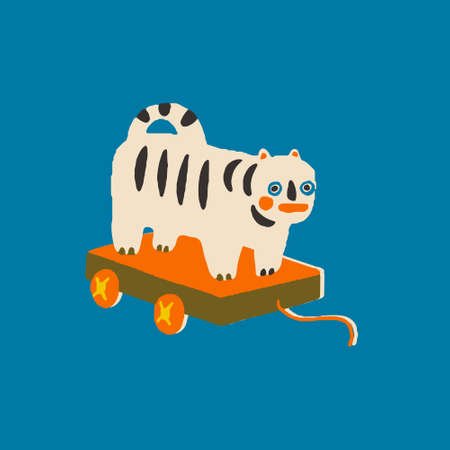 Tiger wheel vintage Japanese toy, Traditional folk kids toys. Vector illustrationのイラスト素材