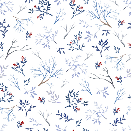 Seamless pattern of gouache branches on white bakground. Natural cliparts for wedding design, artistic creation.の写真素材