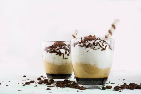 Coffee cocktail with cream. Cocoa cocktail. Cocoa drink. Coffee cocktail. Chocolate dessert. Coffee...