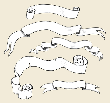 Set of styled vintage hand drawn ribbons and banners on the beige backgroundのイラスト素材