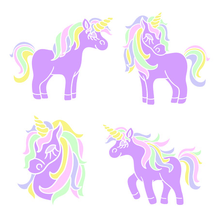 Magic purple unicorn  set on the white backgroundのイラスト素材