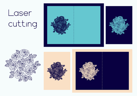 Template of cover of wedding invitation or greeting card with roses wreath for laser cuttingのイラスト素材