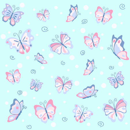 Pink butterfly in the blue sky seamless patternのイラスト素材