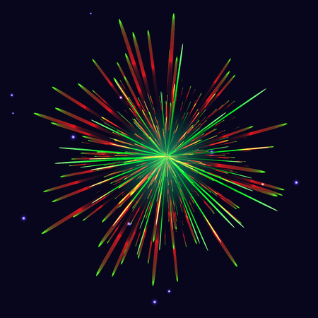 Sparkling vibrant vector red green fireworks. 4th of July Independence Day, New Year holidays background.のイラスト素材