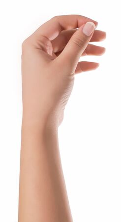Woman hand hold virtual business card, credit card or blank paper isolated on white background.Clipping path included.Hand holding blank business card with clipping pathsの写真素材