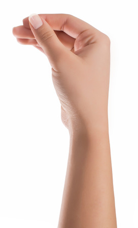 Woman hand hold virtual business card, credit card or blank paper isolated on white background.Clipping path included.Hand holding blank business card with clipping pathsの写真素材