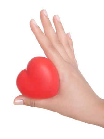 hand holding blank business card with clipping paths.Valentine's day greeting card isolated on whiteの写真素材