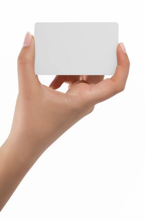hand holding blank business card with clipping pathsの写真素材