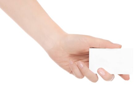 hand holding blank business card with clipping pathsの写真素材