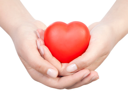 hand holding blank business card with clipping paths.Valentine's day greeting card isolated on whiteの写真素材