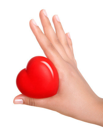 hand holding blank business card with clipping paths.Valentine's day greeting card isolated on whiteの写真素材