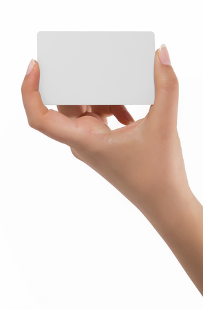 hand holding blank business card with clipping pathsの写真素材