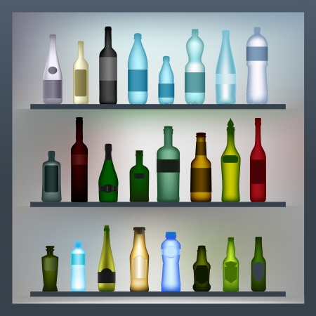 Set of colored glass and plastic bottles のイラスト素材