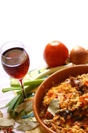 rooster with pasta. Greek recipeの写真素材