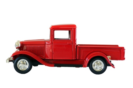 red pickup truck isolated on white background.path includedの写真素材