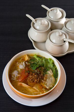 Vietnamese rice noodle crab shell soup