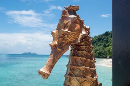 seahorse statue tropical beach blueskyの写真素材