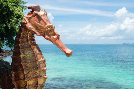 seahorse statue tropical beach blueskyの写真素材