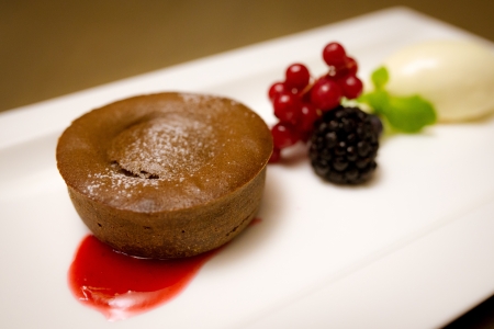 Chocolate Lava Cake with ice creamの写真素材