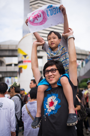 BANGKOK - September 22   Young protester as Stop EHIA campaign at Pathum Wan Intersection in Bangkok, Thailand のeditorial素材