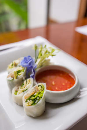 Stuffed minced herb fish noodle rollの写真素材