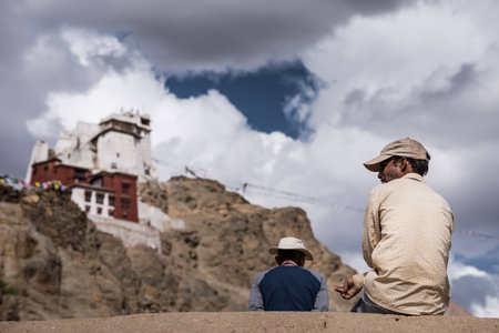 Namgyal Tsemo Gompa with peopleのeditorial素材