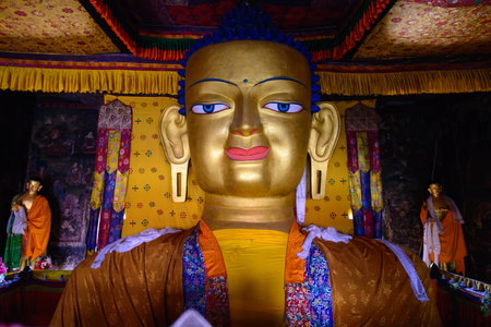LADAKH - AUGUST 13 : Shakyamuni buddha statue in Shey Monastery,2013 in Ladakh, India.のeditorial素材