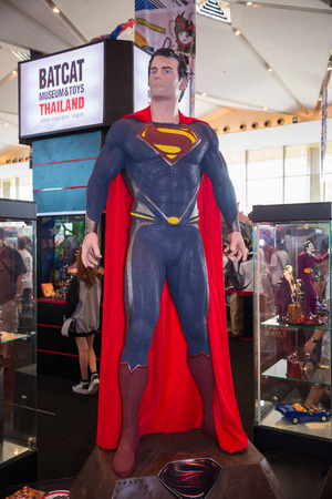 BANGKOK - MAY 11,2014 : 2014 version Superman model on display in Thailand Comic Con 2014 on May 11, 2014 at Siam Paragon, Bangkok, Thailand.のeditorial素材