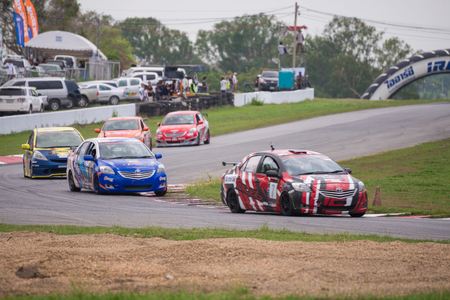 CHONBURI - APRIL 20,2014 : Unidentified various race cars in Super One Race 2014 on April 20, 2014 at Bira International Circuit, Chonburi, Thailandのeditorial素材