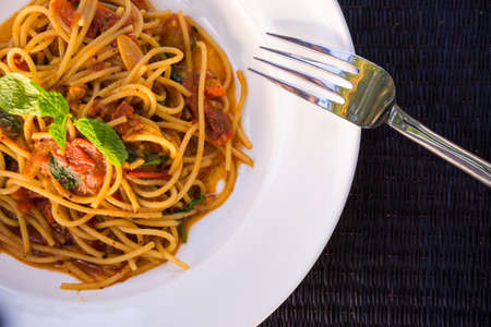 spicy spaghetti closeupの写真素材