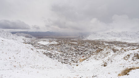 aerial view of Leh cityscape in winterの写真素材