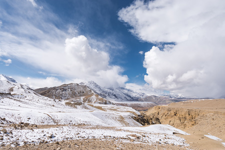 winter desert plateau snow mountainの写真素材